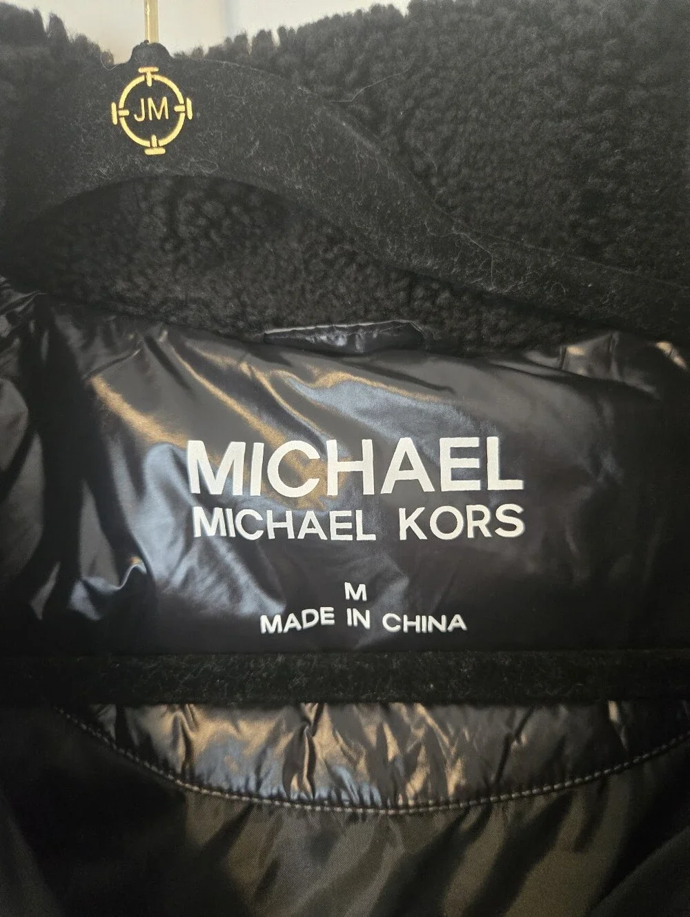 Michael Kors Black Quilted Puffer Jacket with Sherpa Collar Sleeves. Size M